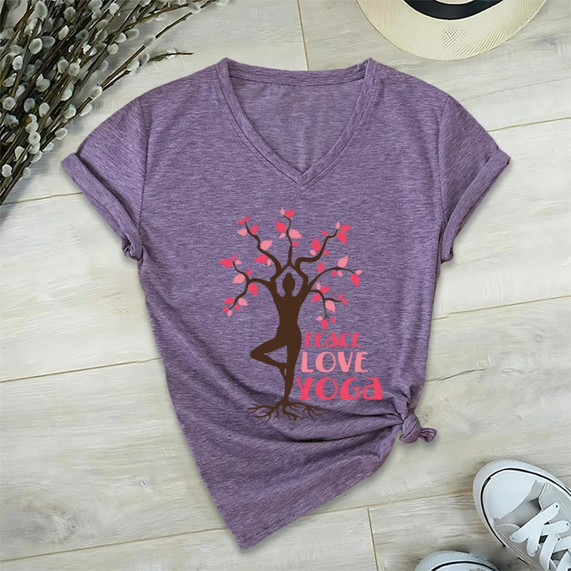 Olivenorma Peace Love Yoga Tree Pose Tree Of Life Graphic Damen-T-Shirt mit V-Ausschnitt