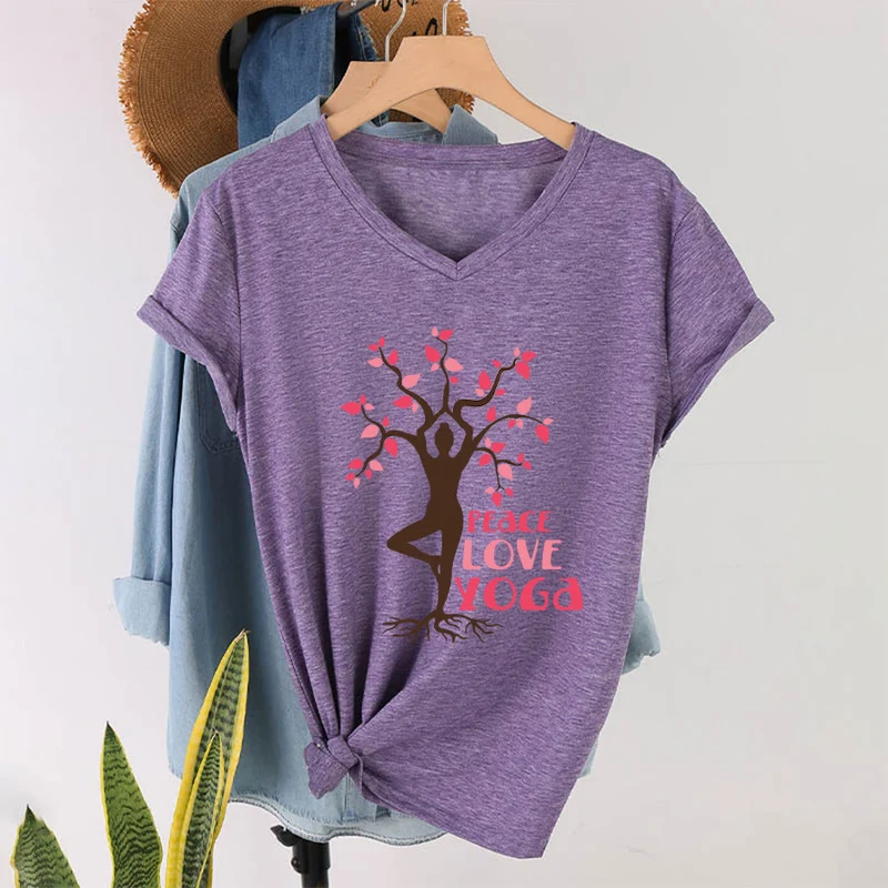 Olivenorma Peace Love Yoga Tree Pose Tree Of Life Graphic Damen-T-Shirt mit V-Ausschnitt