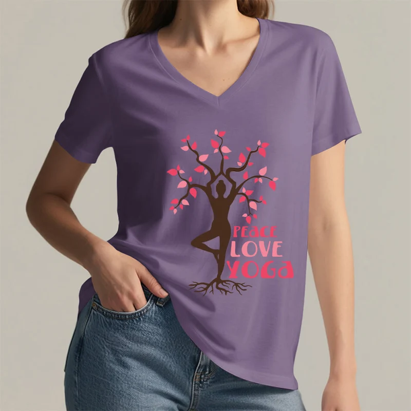 Olivenorma Peace Love Yoga Tree Pose Tree Of Life Graphic Damen-T-Shirt mit V-Ausschnitt