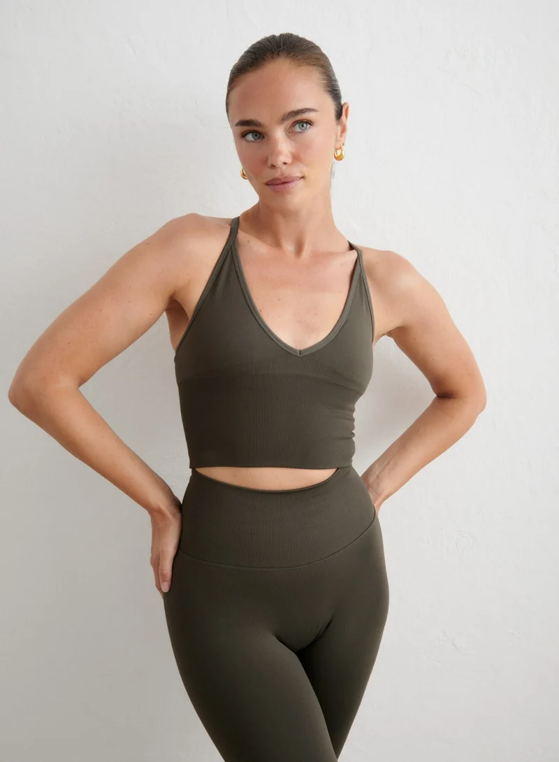 Dark Ivy Shape Seamless Cross Back Bralette