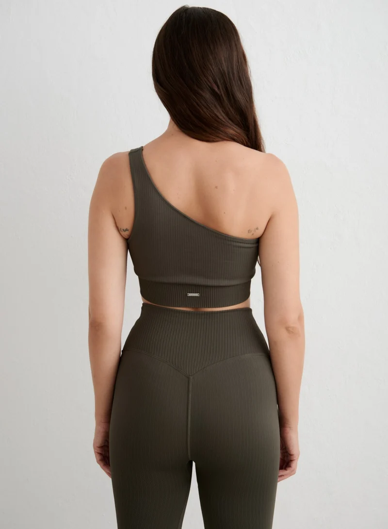 Dark Ivy Ribbed Seamless One Shoulder Bra