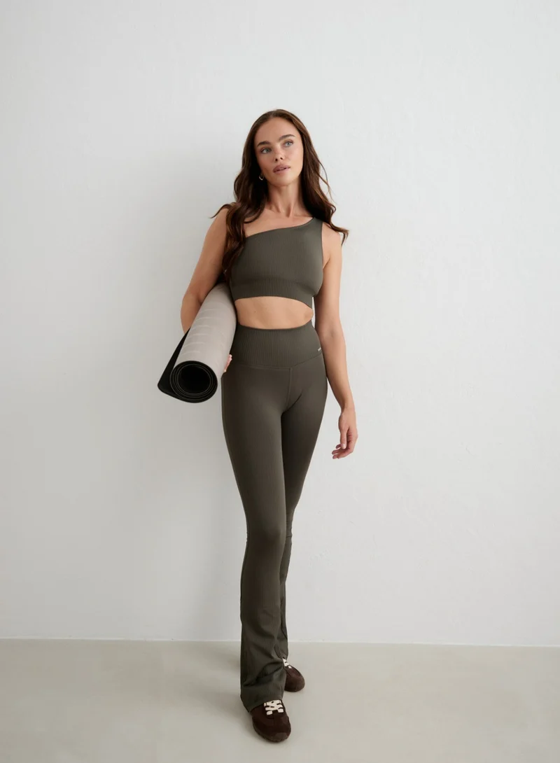 Dark Ivy Ribbed Seamless One Shoulder Bra