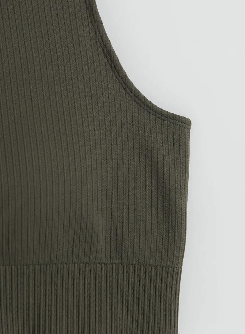 Dark Ivy Ribbed Seamless One Shoulder Bra