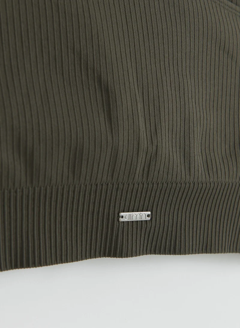 Dark Ivy Ribbed Seamless One Shoulder Bra
