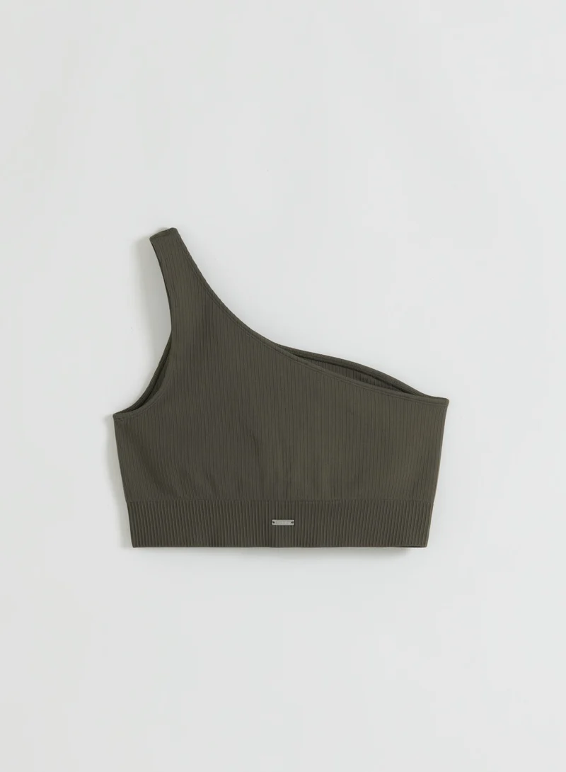 Dark Ivy Ribbed Seamless One Shoulder Bra