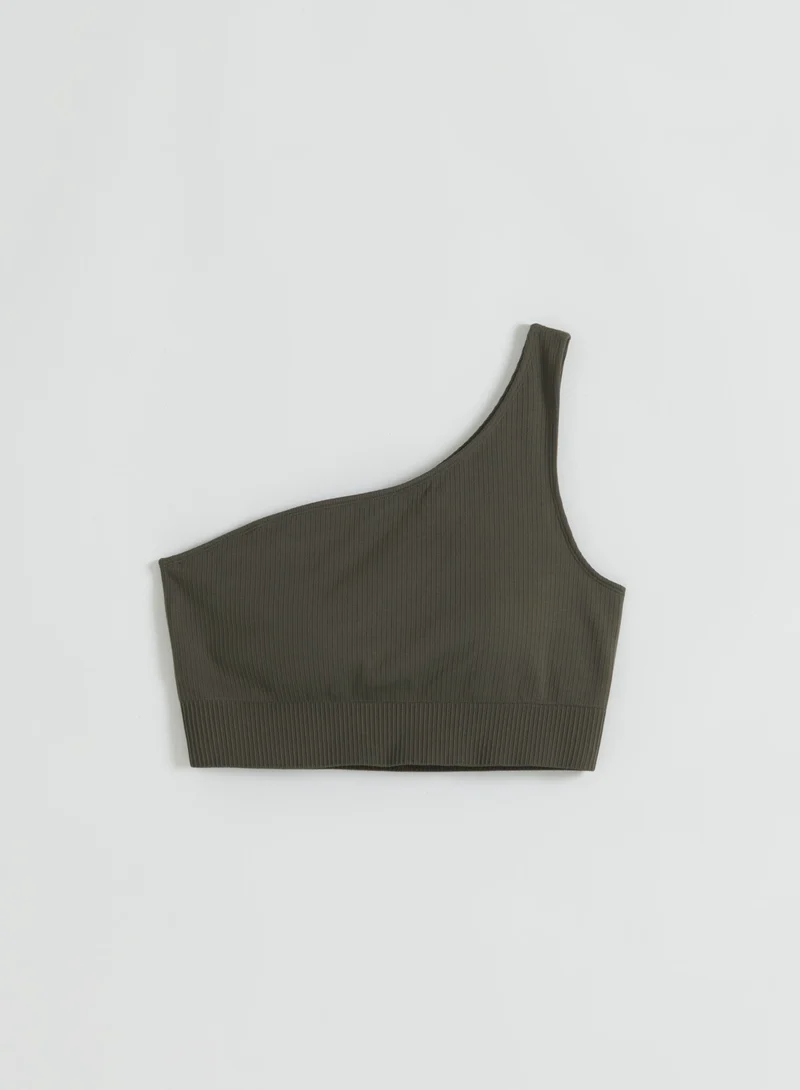 Dark Ivy Ribbed Seamless One Shoulder Bra