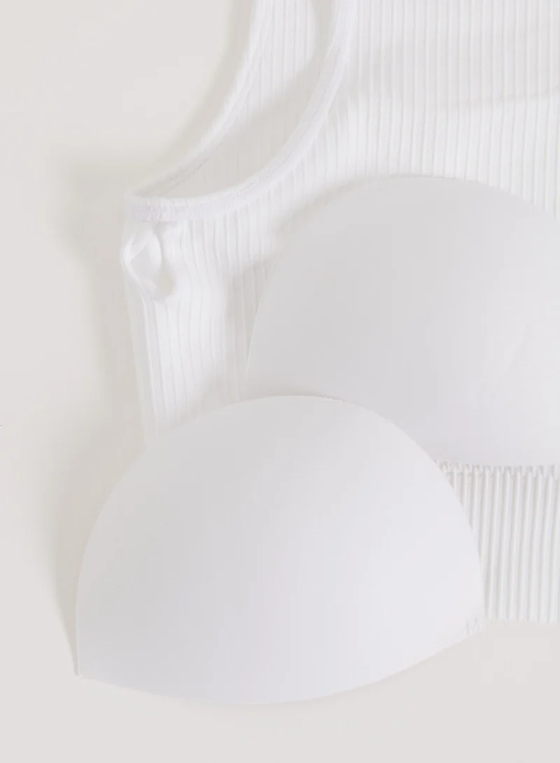 White Ribbed Seamless One Shoulder Bra