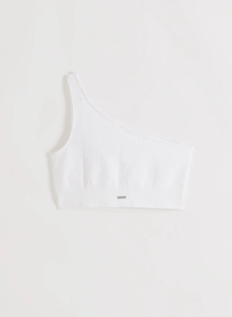 White Ribbed Seamless One Shoulder Bra