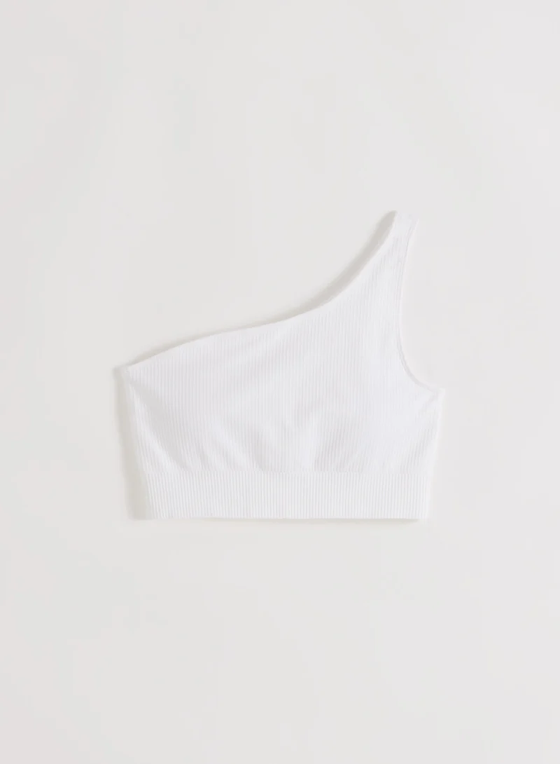 White Ribbed Seamless One Shoulder Bra