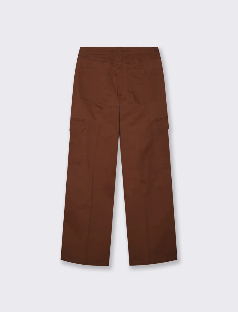 Cargo straight leg high waist con tasche - Marrone cioccolato