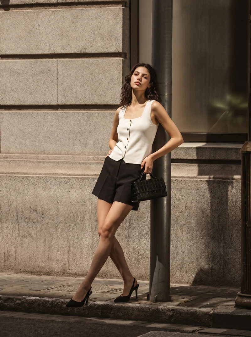 Top scollo quadrato con 5 bottoni - Bianco latte