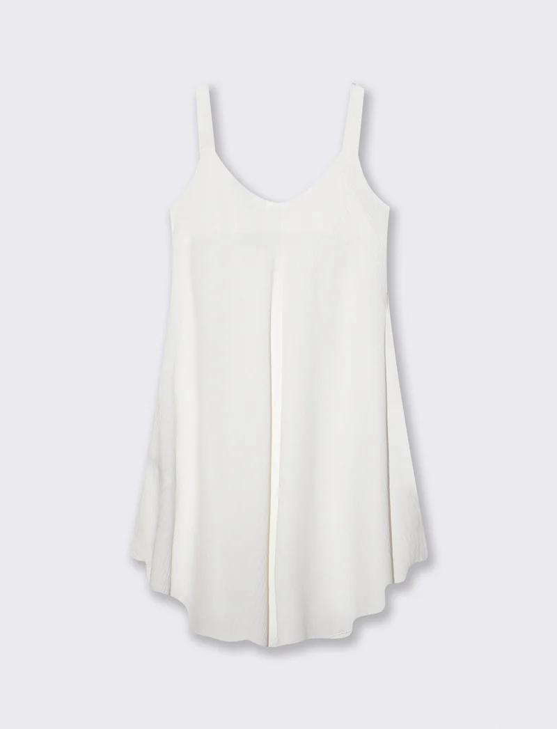 Abito Midi con Bretelle Decorate e Morbido - Bianco