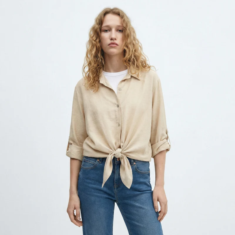 Camicia morbida a tre quarti - Sabbia