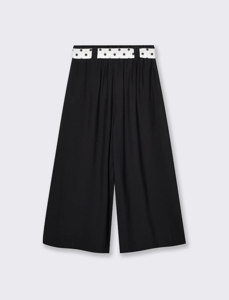 Pantaloni ampi con elastico e cintura - Nero