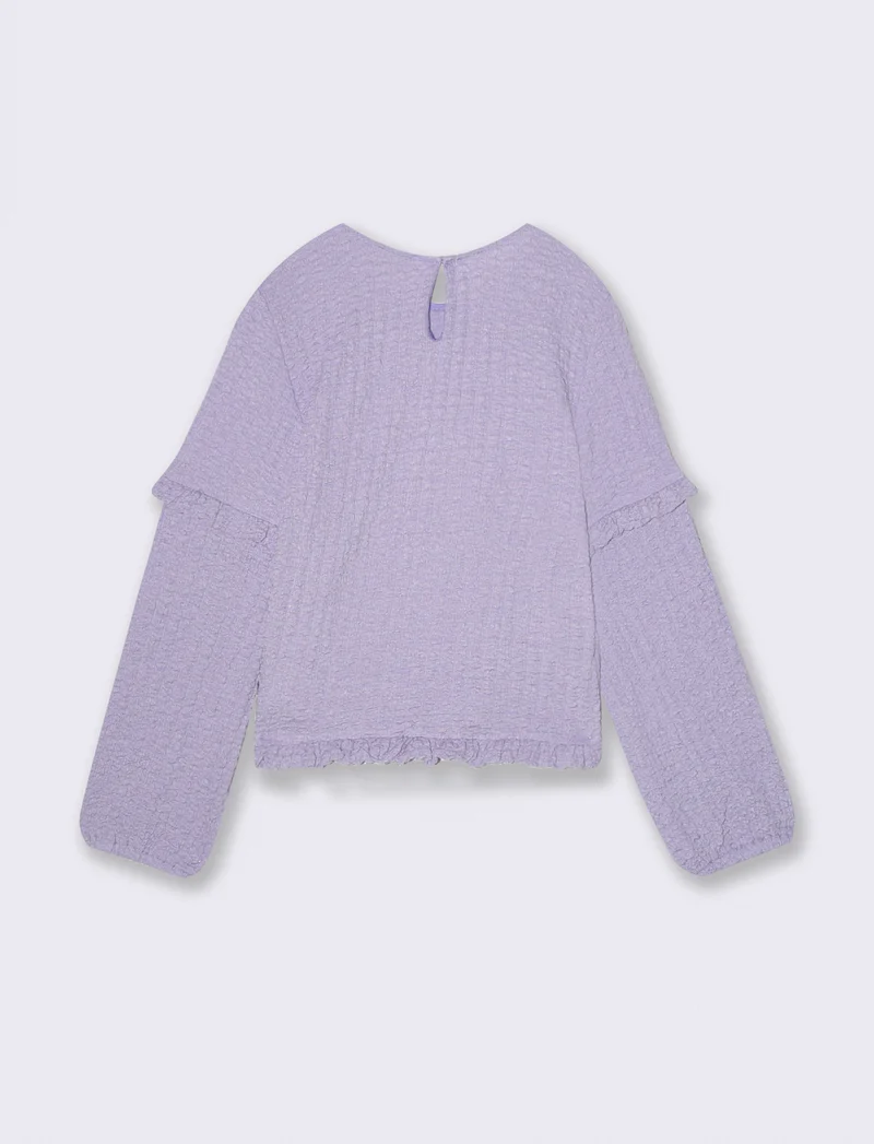 Blousa goffrata da bambina con rouches - Viola glicine