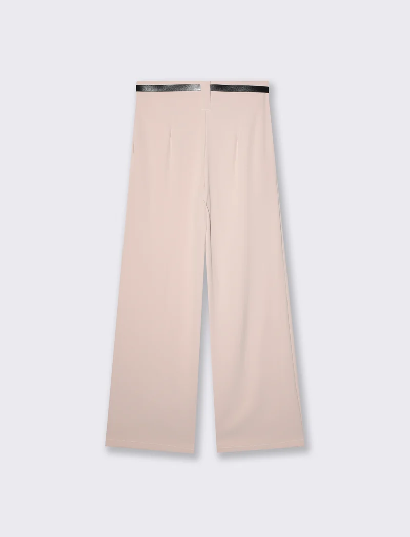 Pantalone con Pieghe e Cintura - Beige