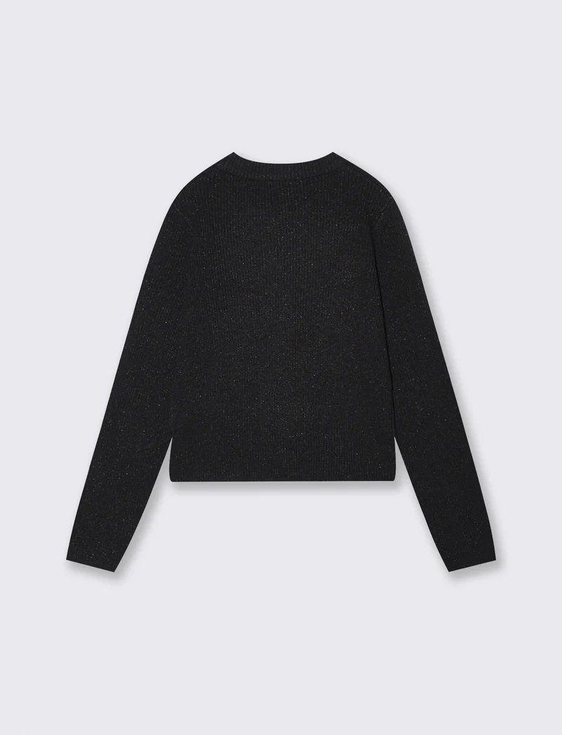 Cardigan metallizzato da bambina scollo V - Nero
