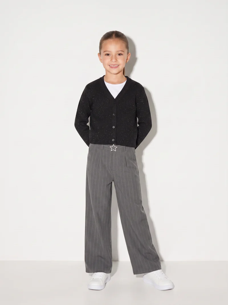 Cardigan metallizzato da bambina scollo V - Nero