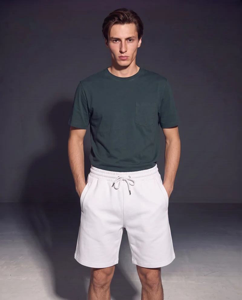 T-shirt basic girocollo con tasca - Verde scuro