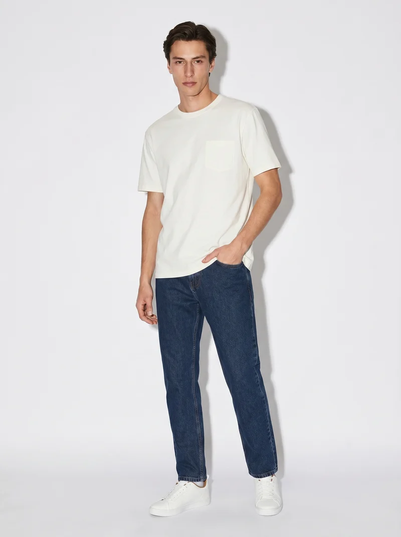 T-shirt basic girocollo con tasca - Bianco