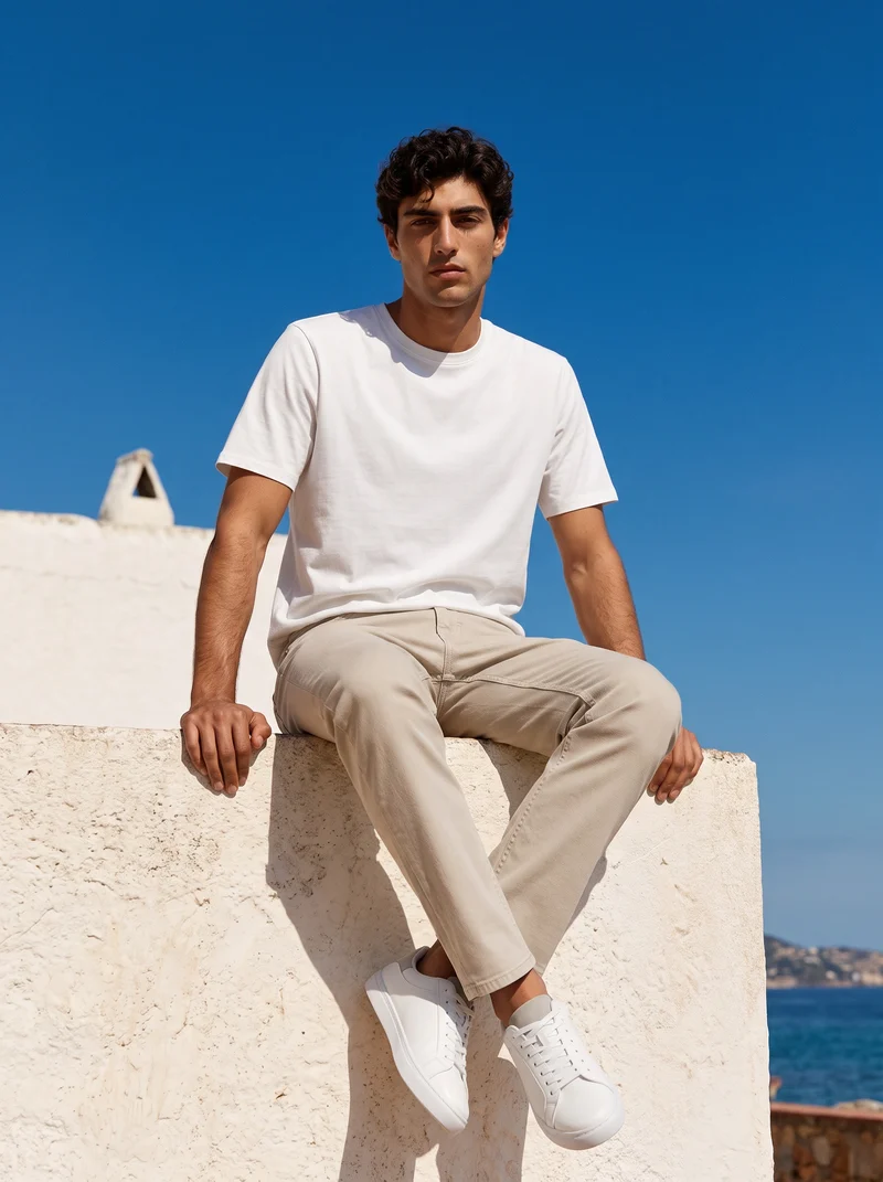 T-shirt girocollo in cotone regular fit - Bianco