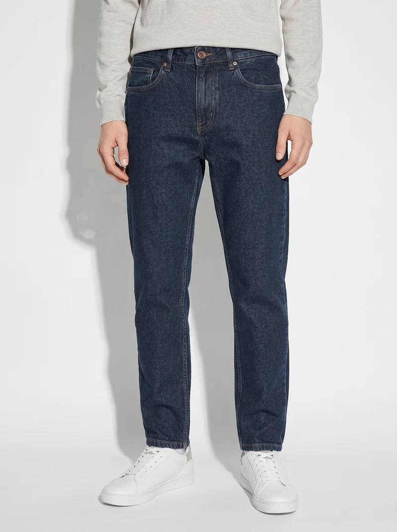Jeans Regular Fit Blu Scuro Effetto Slavato - DENIM SCURO