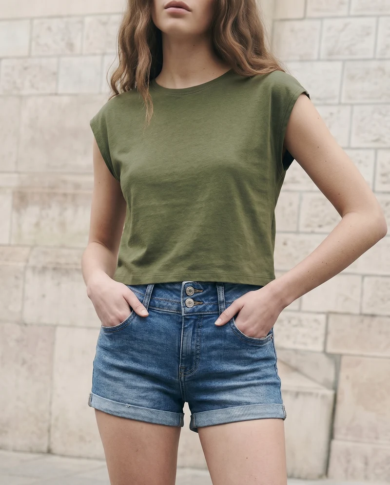 T-Shirt Cropped e Basica in Cotone - Ve.milit.