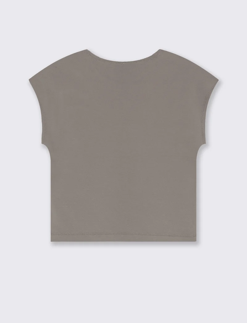 T-Shirt Cropped e Basica in Cotone - Grigio