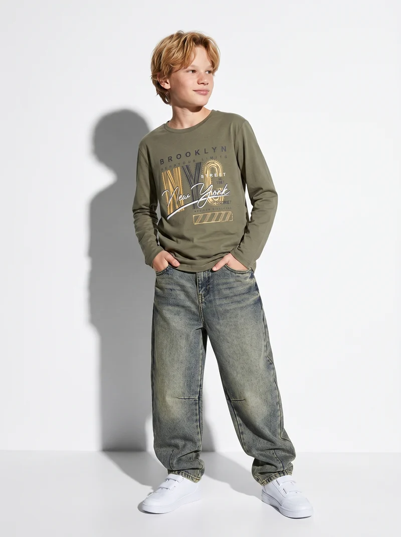 Felpa Basic con Cappuccio e Stampa - Verde militare