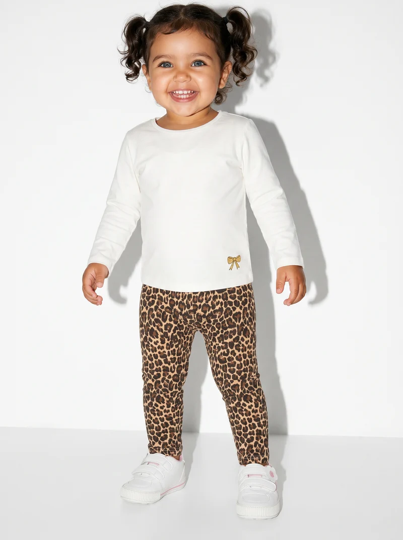 Leggings in cotone elasticizzato e fantasia - Leopardato