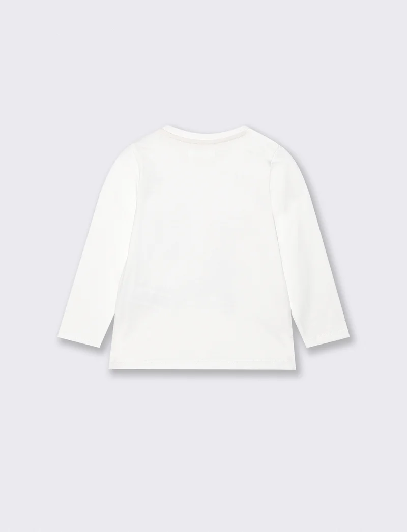 T-shirt girocollo con stampa e manica lunga - Bianco latte