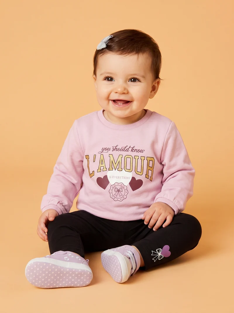 Completo maglia e leggins in jersey cotone - Rosa polvere