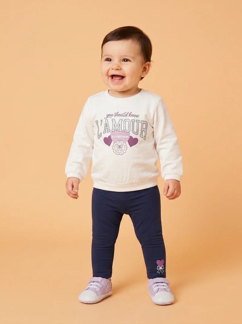 Completo maglia e leggins in jersey cotone - Bianco latte