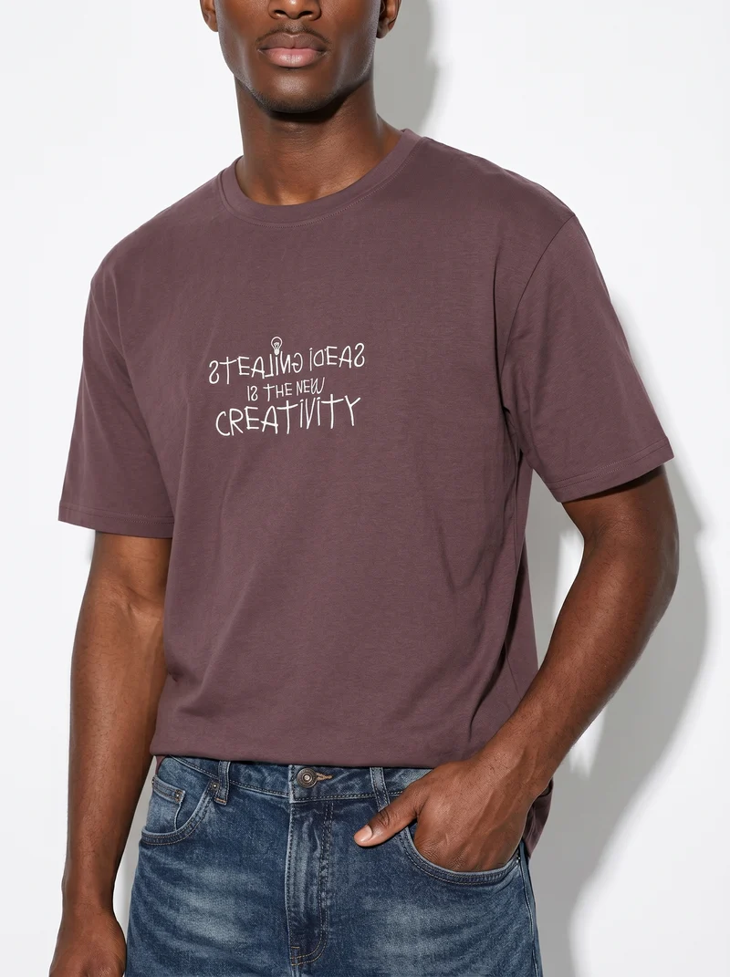 T-shirt girocollo in cotone regular fit - Bordeaux