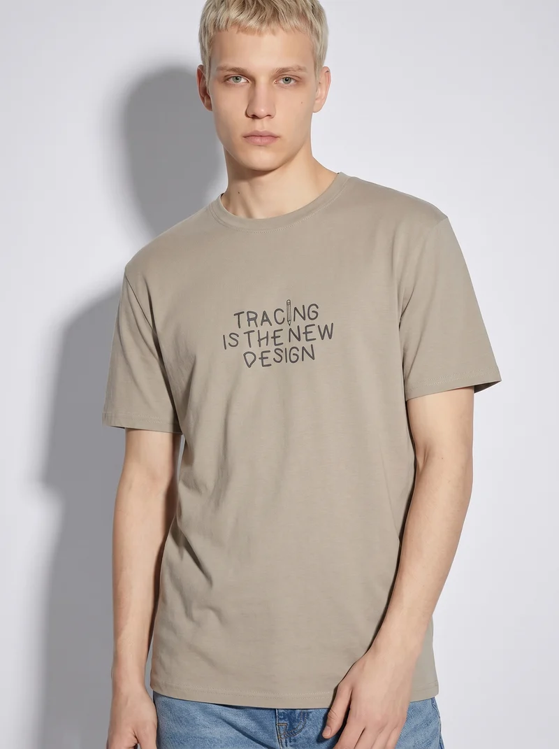 T-shirt girocollo in cotone regular fit - Beige