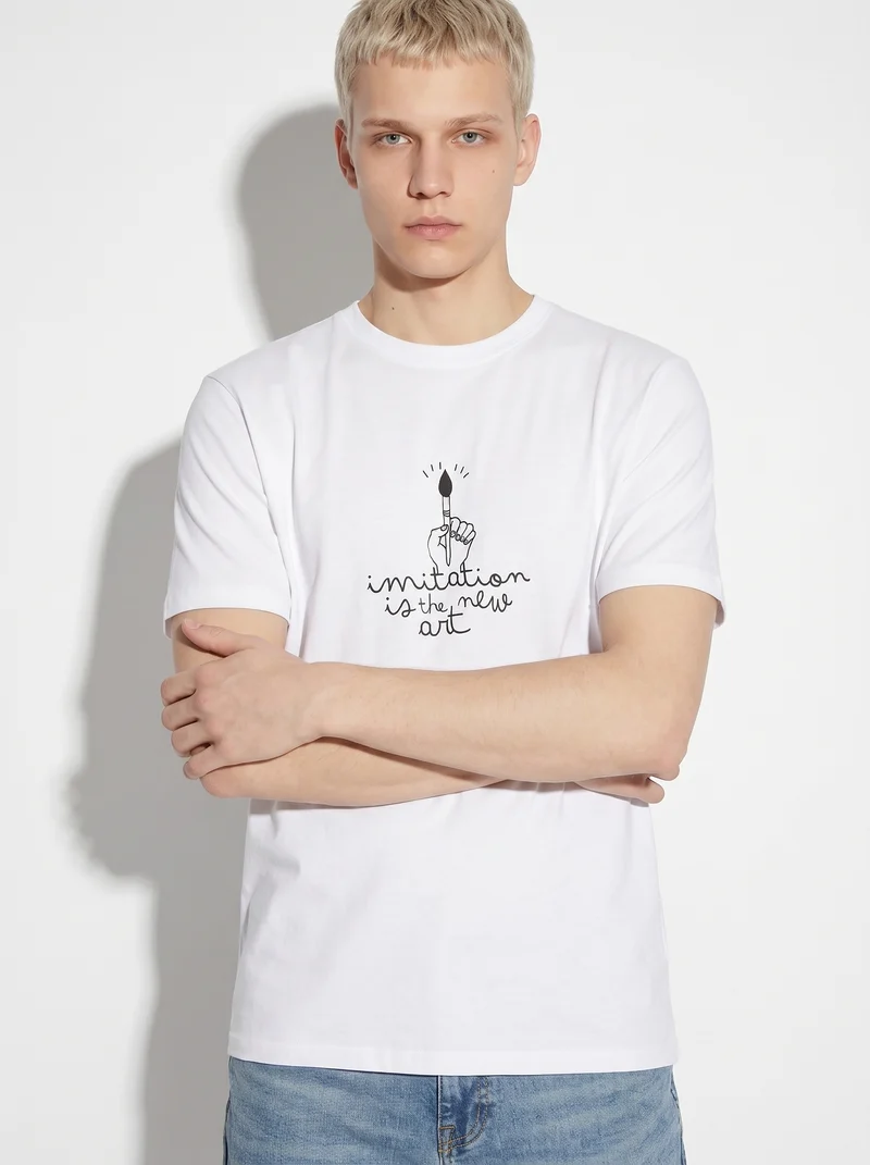 T-shirt girocollo in cotone regular fit - Bianco