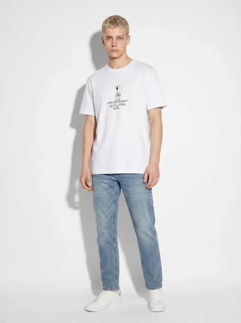 T-shirt girocollo in cotone regular fit - Bianco