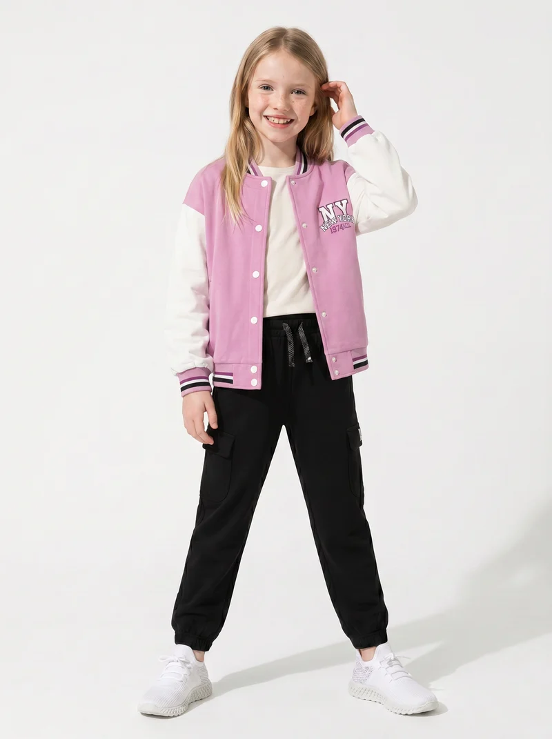 Giacchina teddy in felpa stile college - Rosa