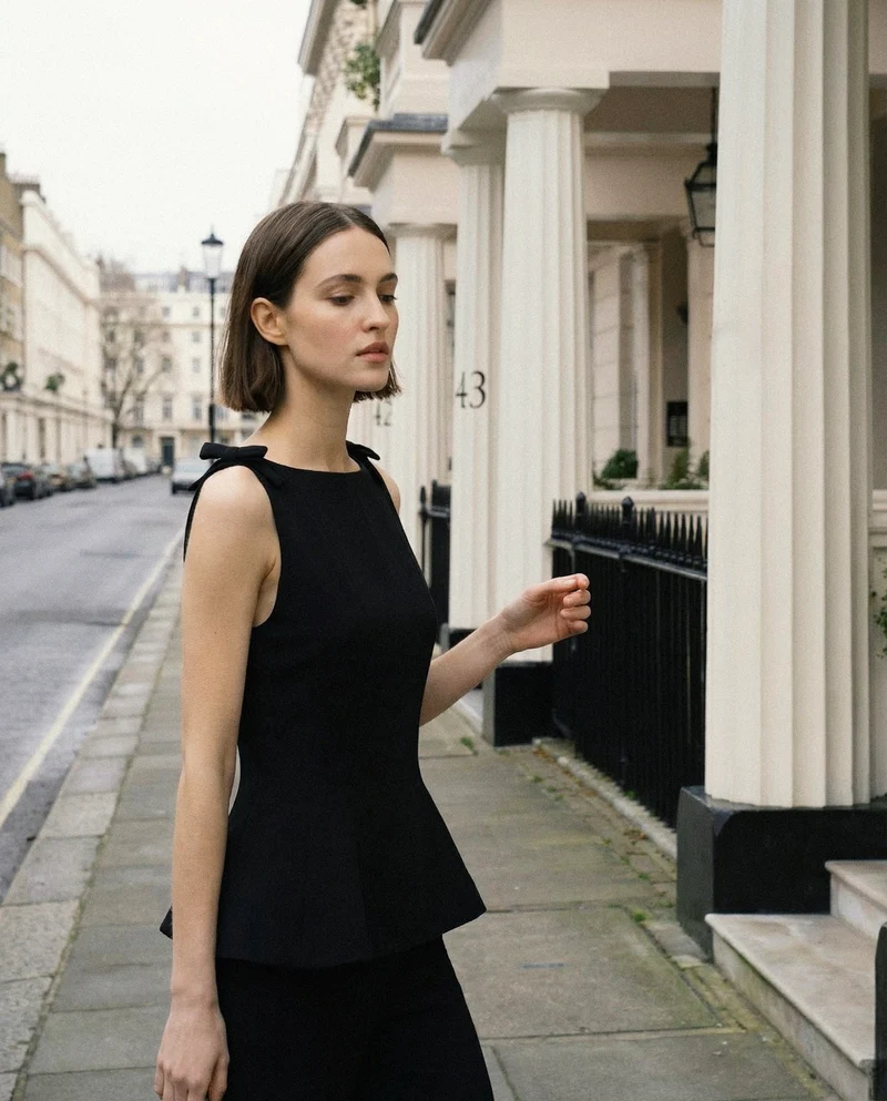 Top con fiocchi sulle spalle per donne - Nero