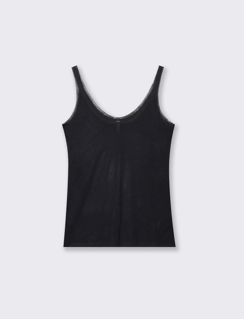 Top con inserti in mesh e bretelle - Nero