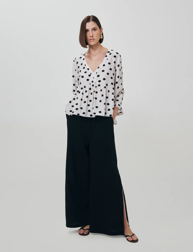 Pantalone Gamba Larga con Spacchi Laterali - Nero