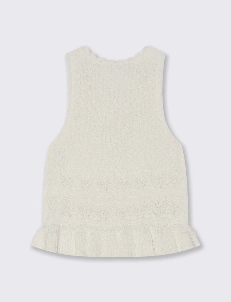 Top in Crochet con Fondo Effetto Balza - Bianco
