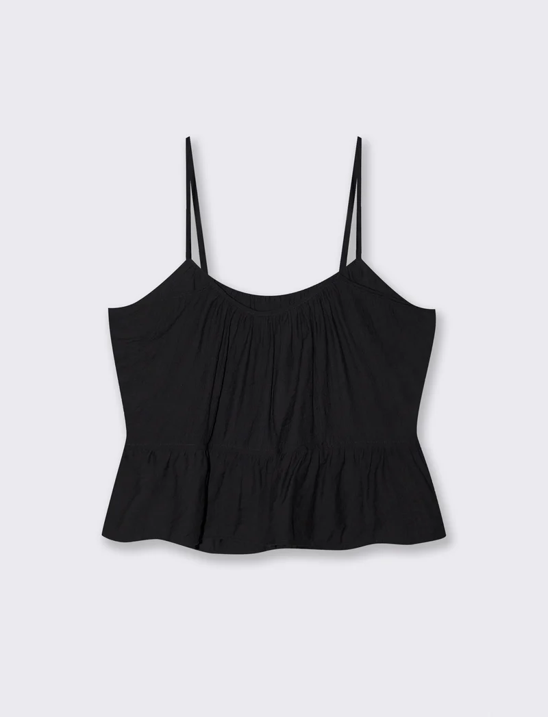 Top con spalline sottili e fondo arricciato - Nero