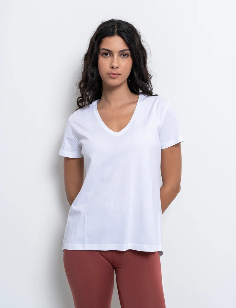 T-shirt scollo a v da donna - Bianco