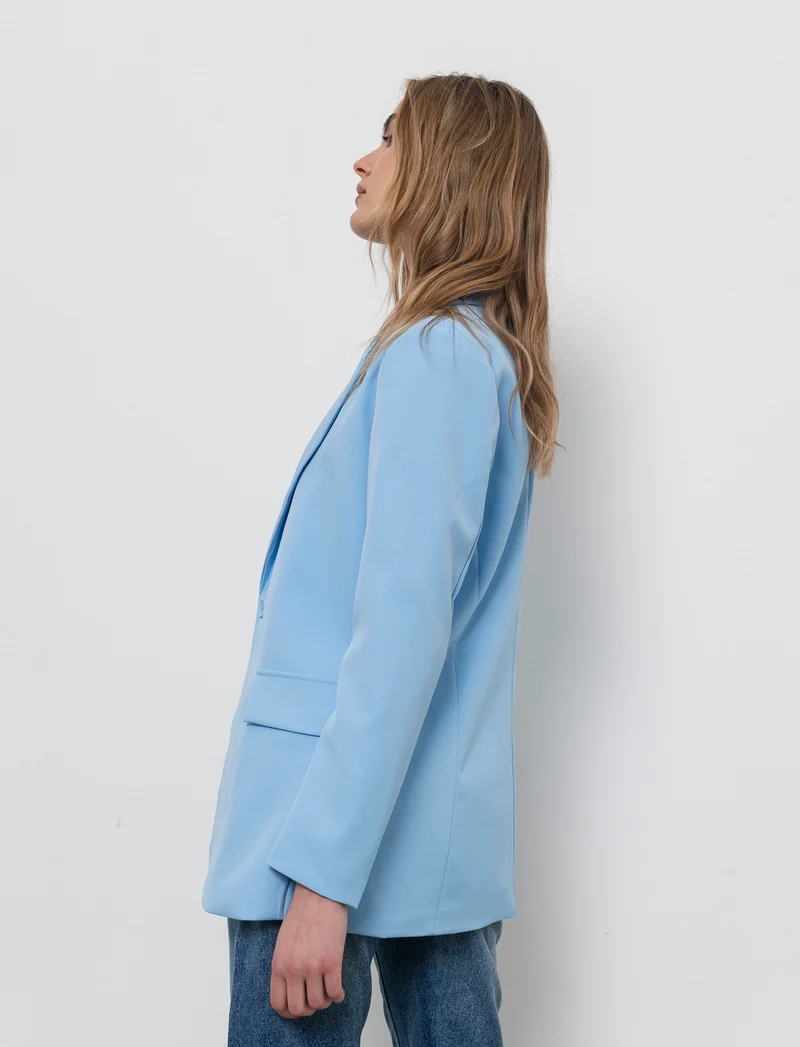 Blazer donna con collo revers e tasche - Celeste