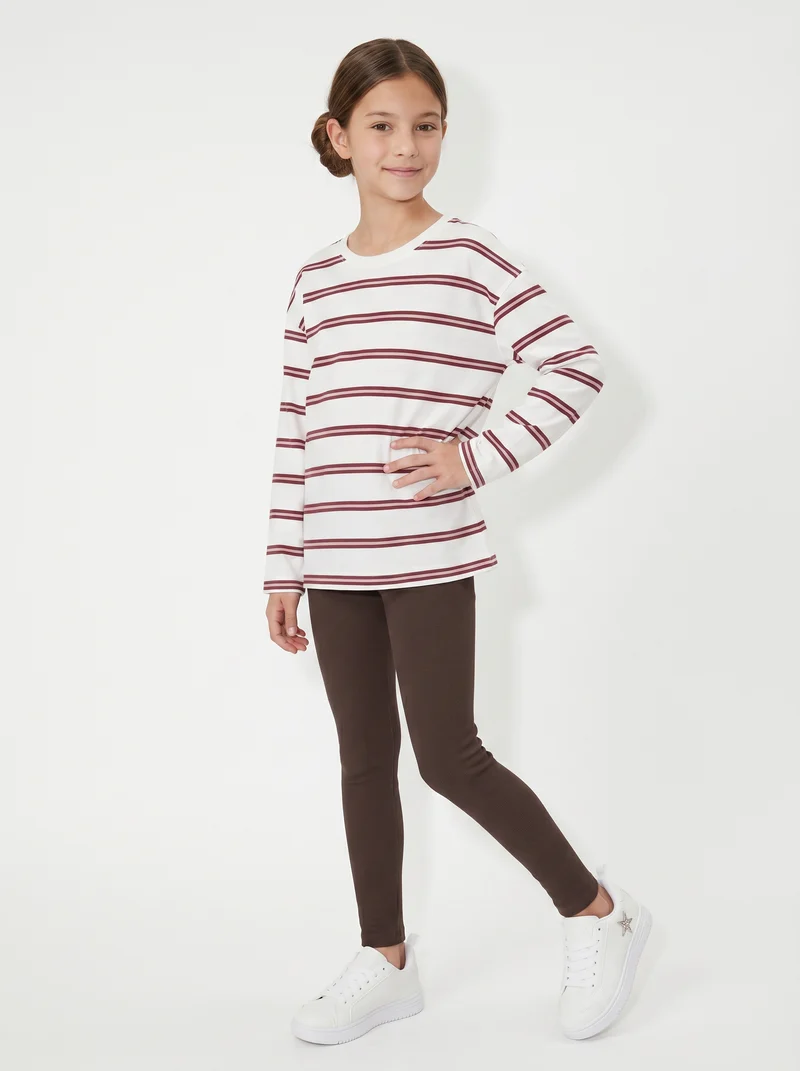 Leggings morbidi in costina elastica - Marrone cioccolato