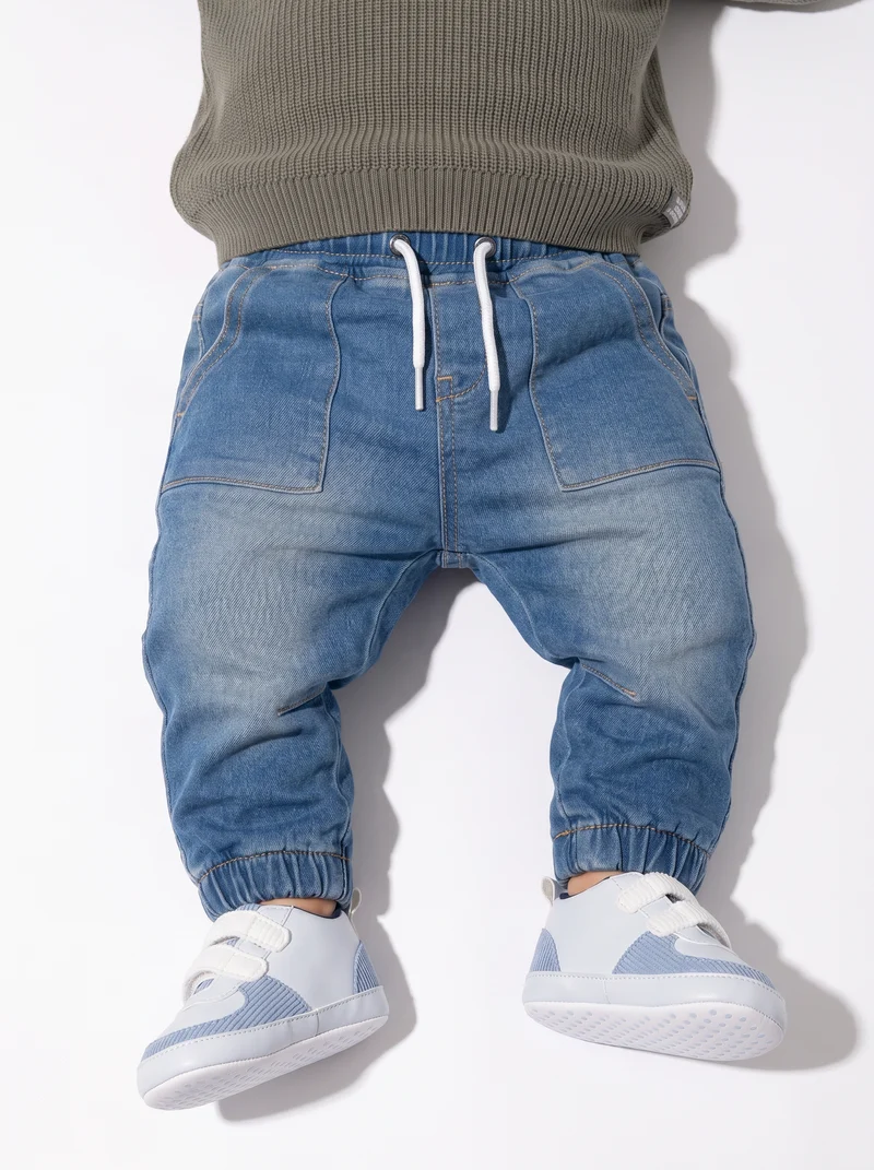 Pantaloni ampi effetto denim con tasche - Denim