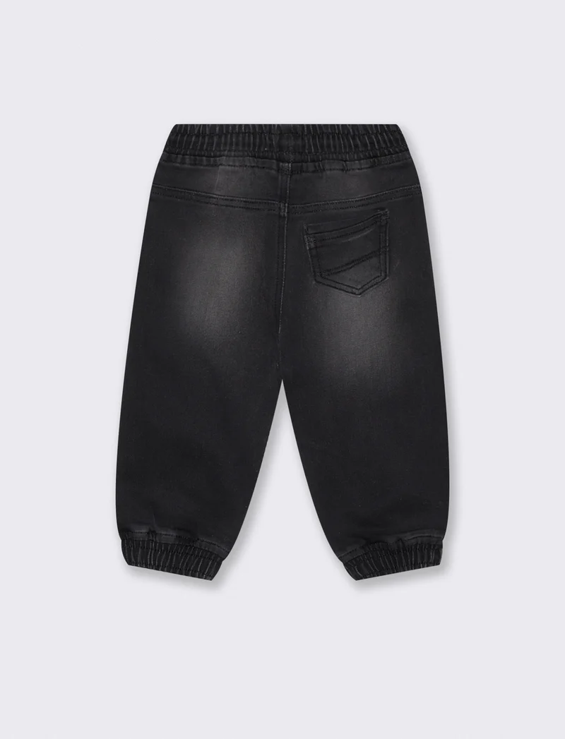 Pantaloni ampi effetto denim con tasche - Nero