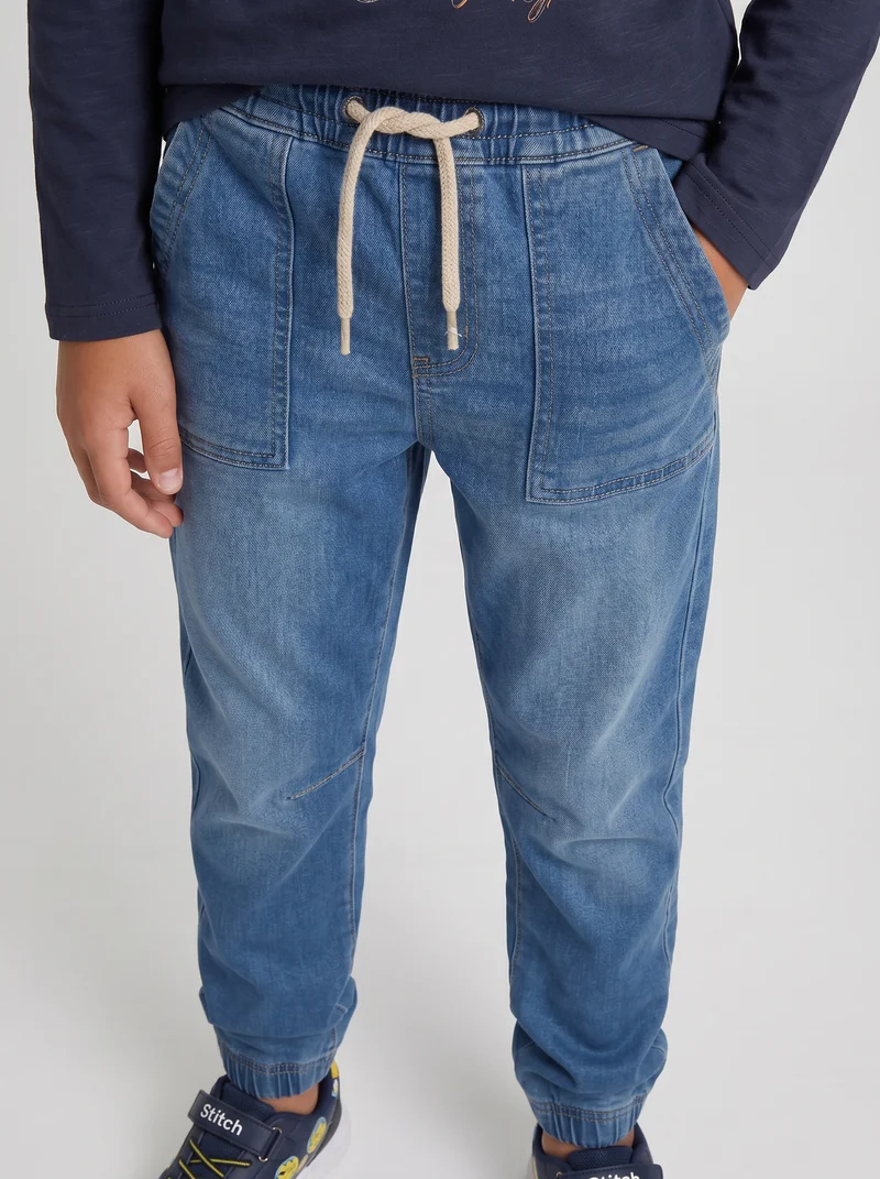 Jogging in denim con vita elasticizzata - Denim