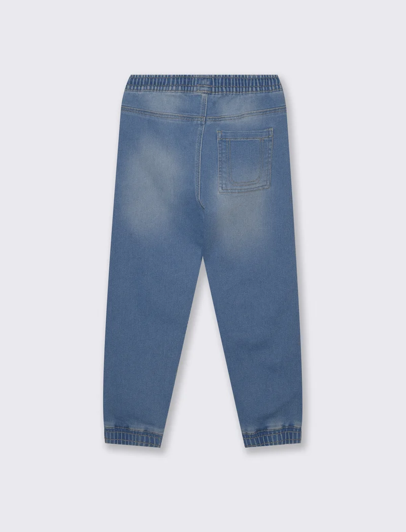 Jogging in denim con vita elasticizzata - Denim